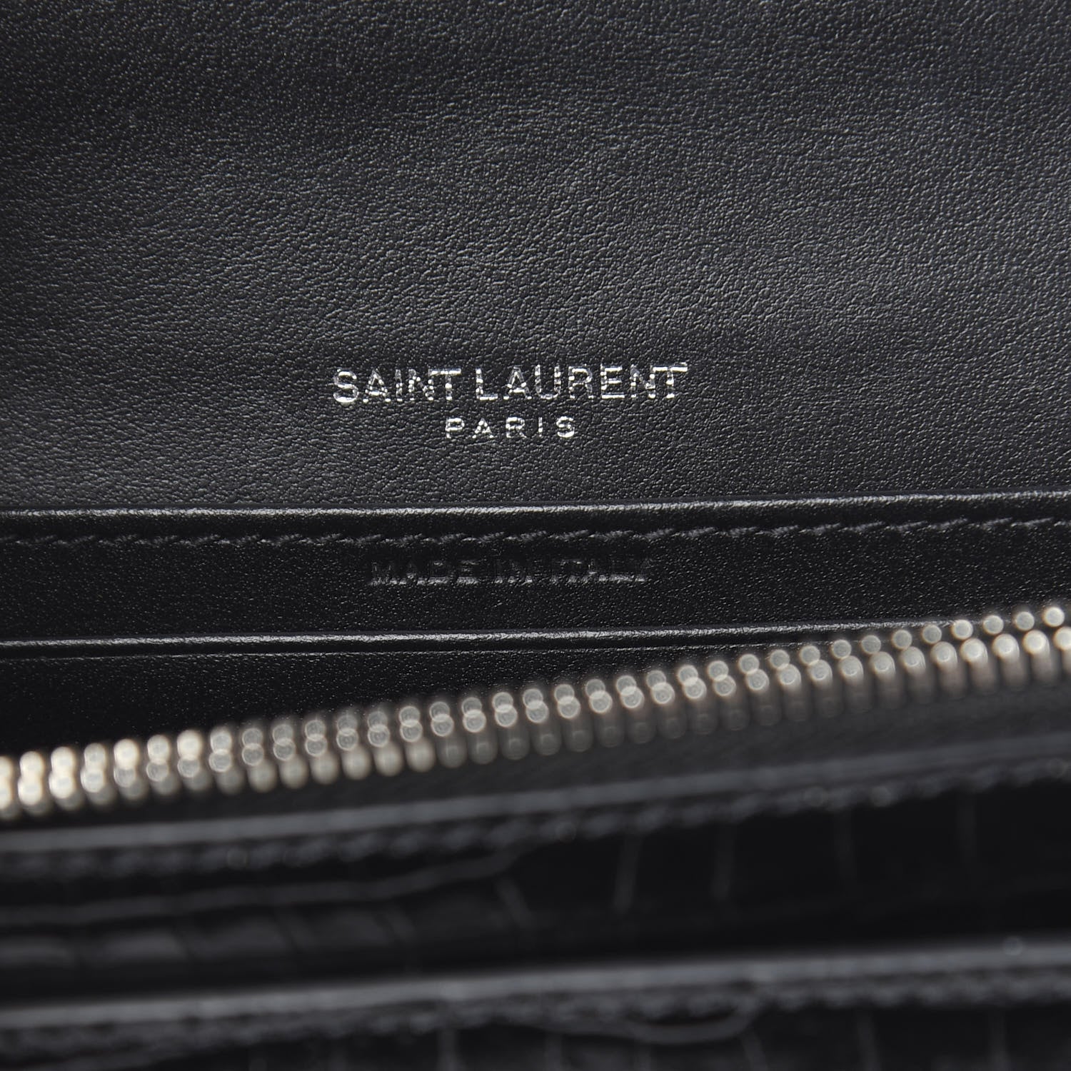 Saint Laurent Calfskin Crocodile Embossed Monogram Sunset Chain Wallet Black 7 of 10