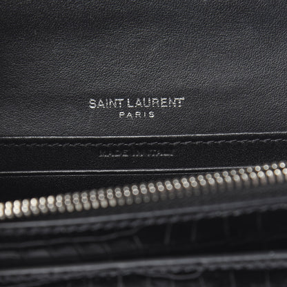 Saint Laurent Calfskin Crocodile Embossed Monogram Sunset Chain Wallet Black 7 of 10