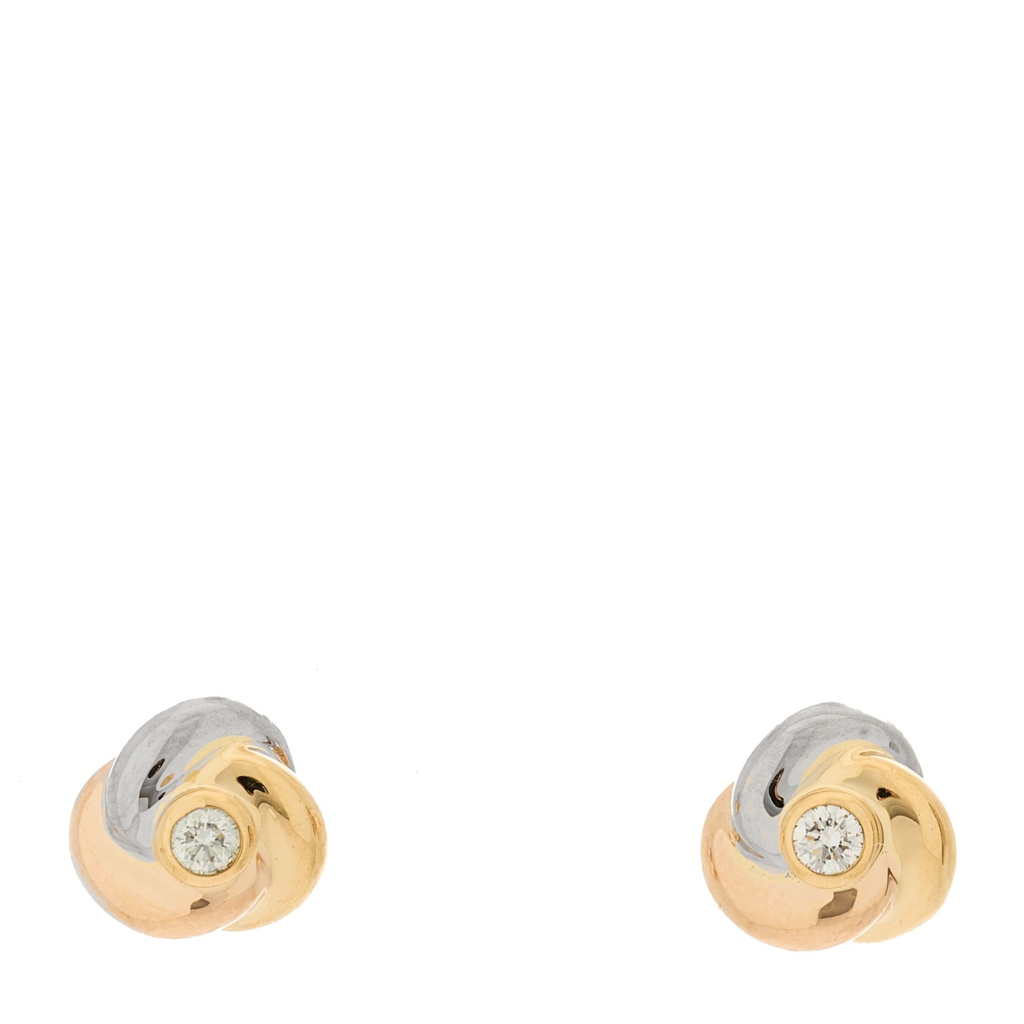 18K Pink Yellow White Gold Diamond Trinity Stud Earrings