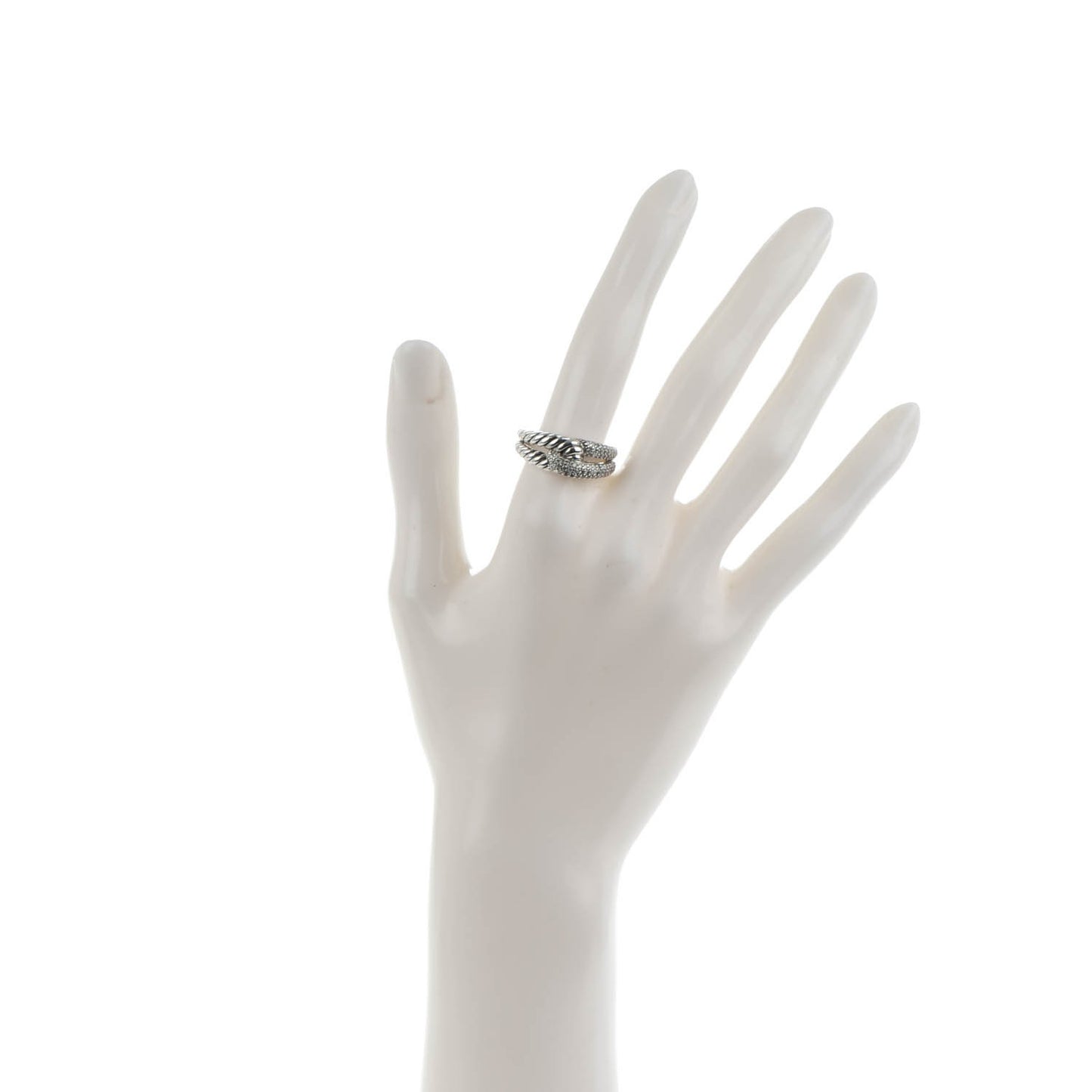 Sterling Silver Pave Diamond Single Loop Labyrinth Ring 6.75