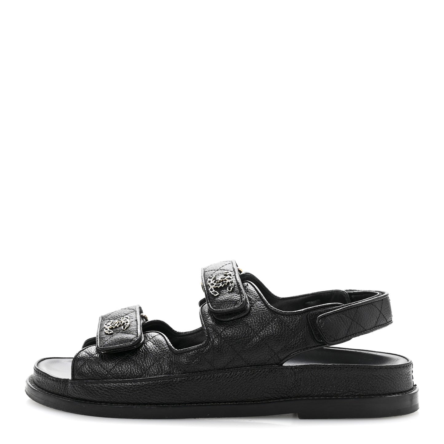 Grained Calfskin Velcro Dad Sandals 37.5 Black