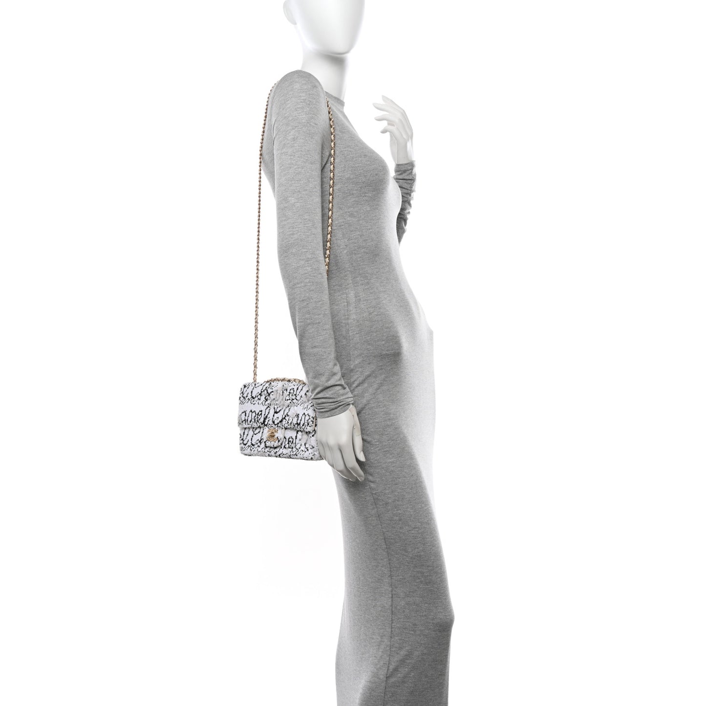 Sequin Logo Mini Rectangular Flap White Black