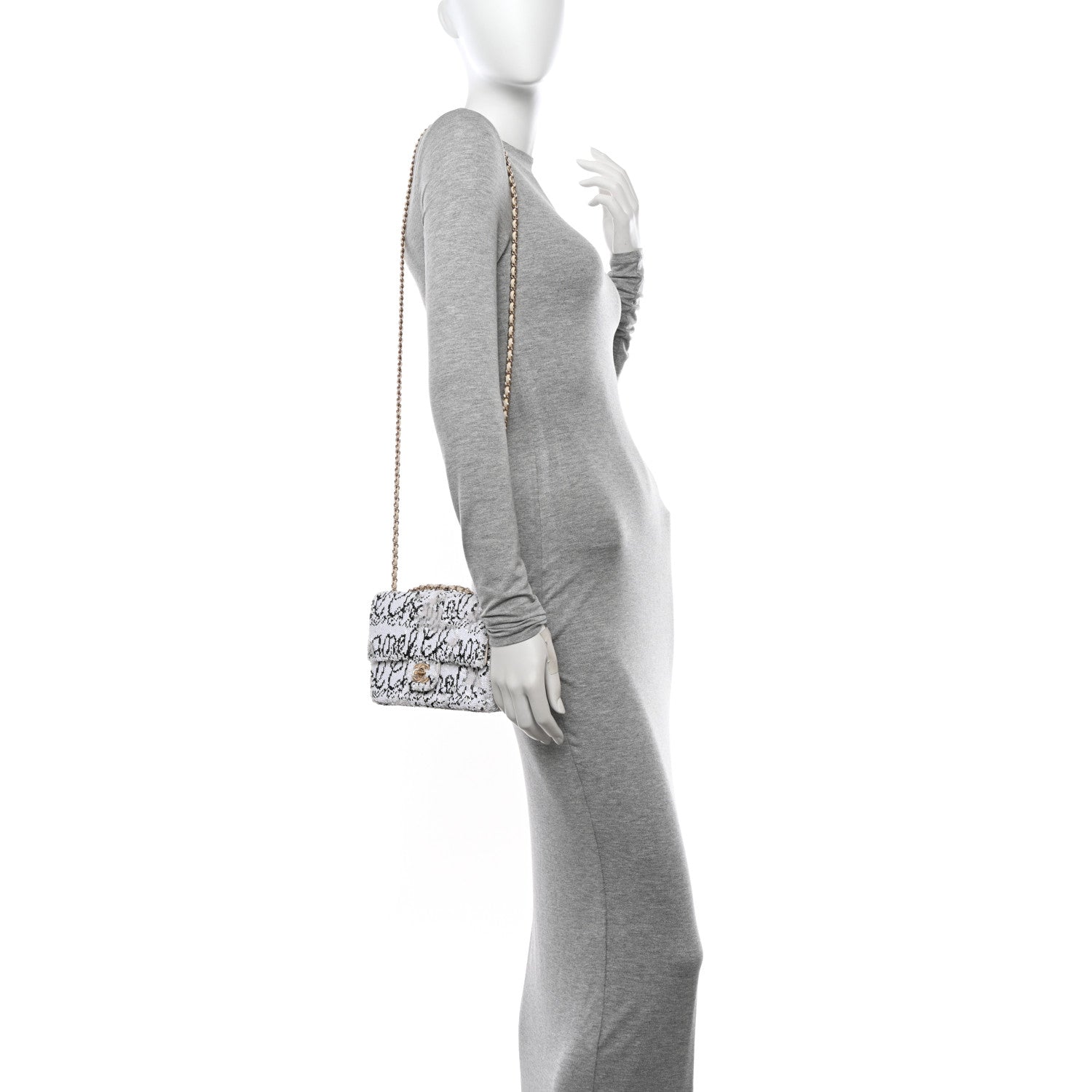 Chanel Sequin Logo Mini Rectangular Flap White Black 2 of 10