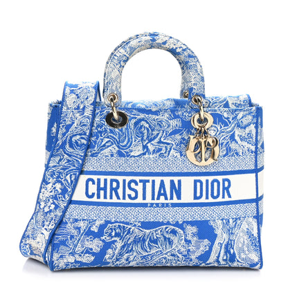 Christian Dior Toile de Jouy Embroidered Large Lady D-Lite Fluorescent Blue 1 of 11