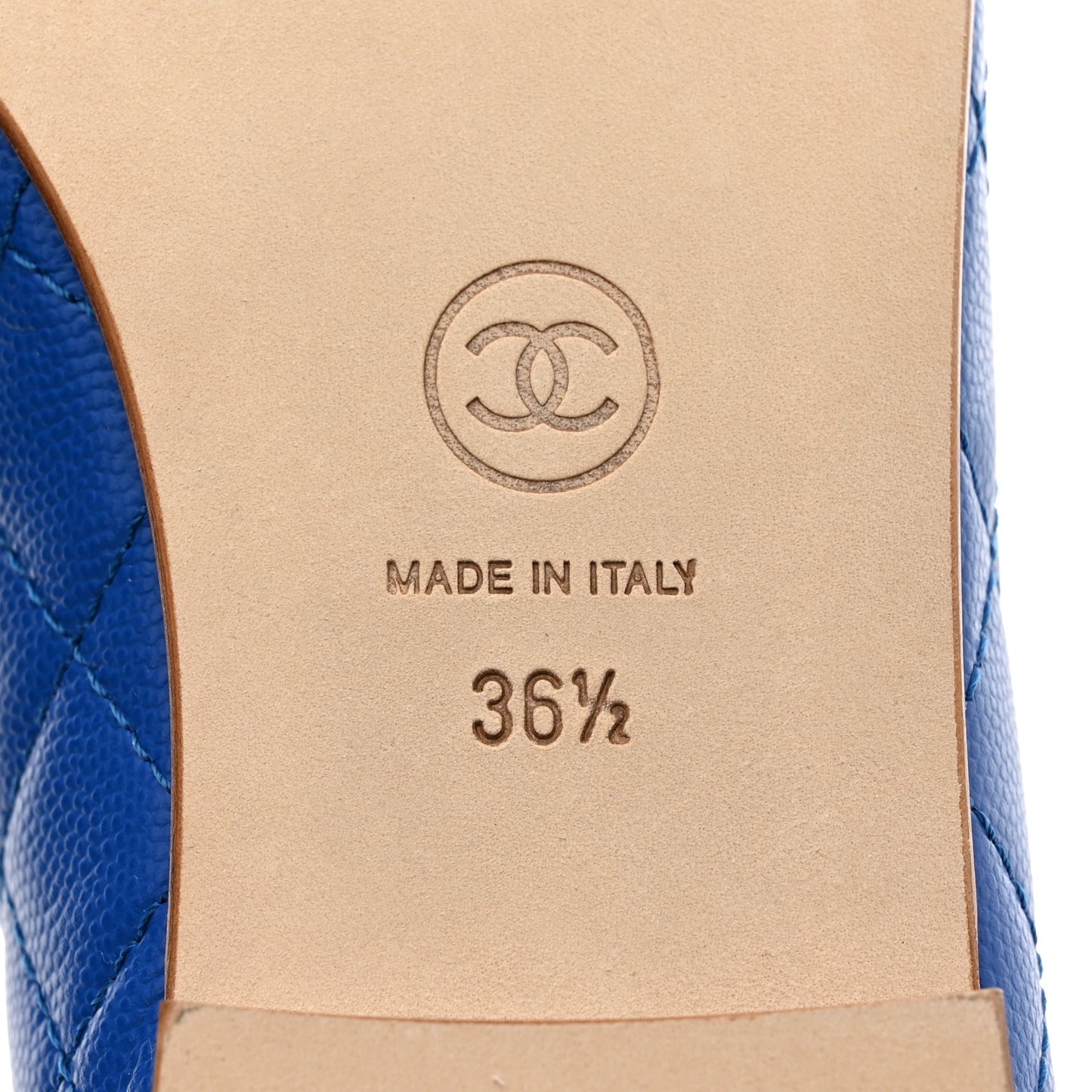 Caviar Quilted CC Cap Toe Ballerina Flats 36.5 Bright Blue