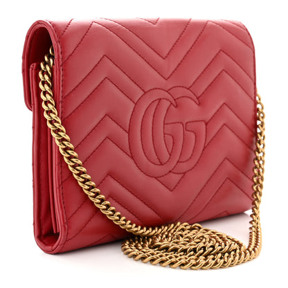 Gucci Calfskin Matelasse GG Marmont Chain Wallet Hibiscus Red 3 of 12