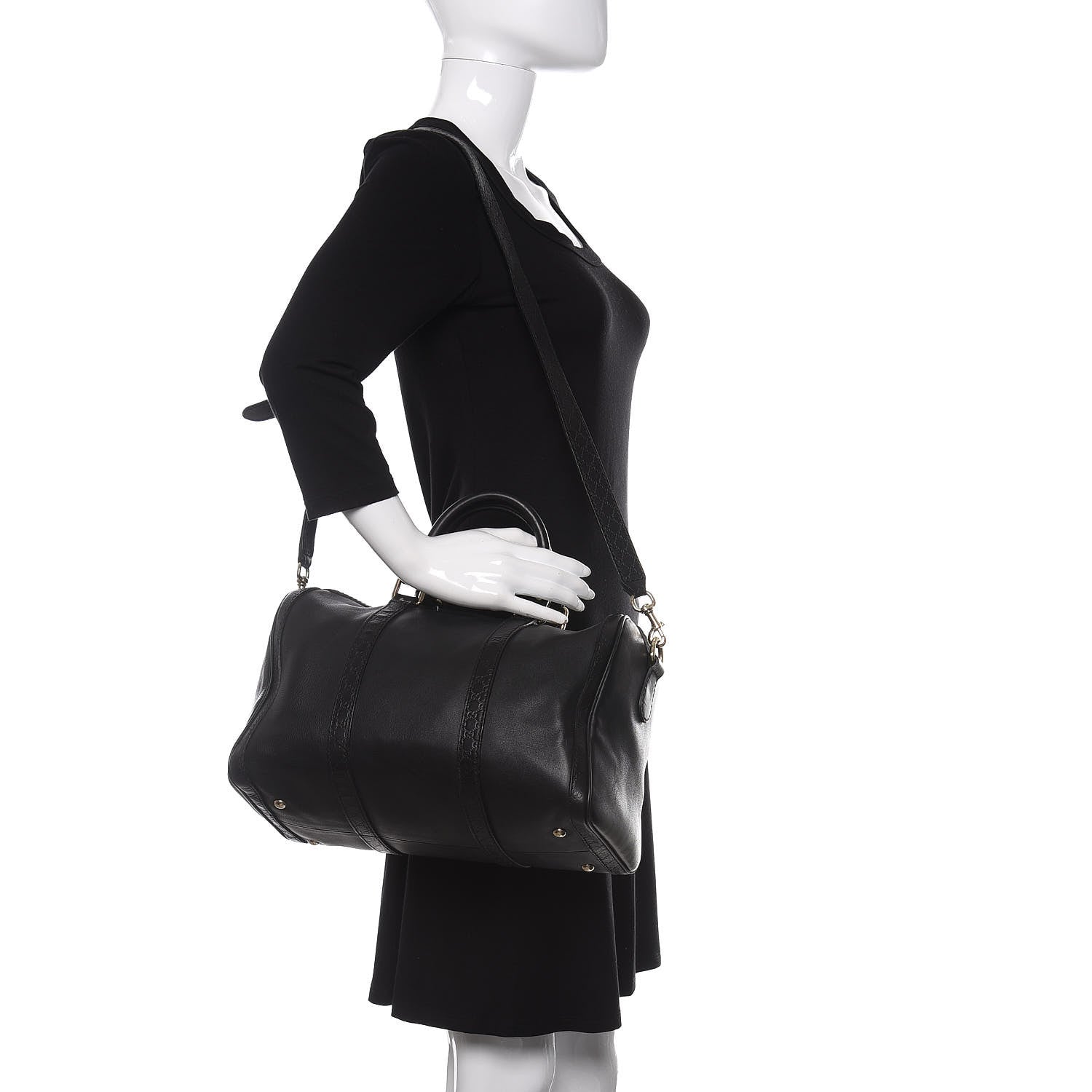 Gucci Calfskin Microguccissima Trim Medium Boston Black 2 of 9