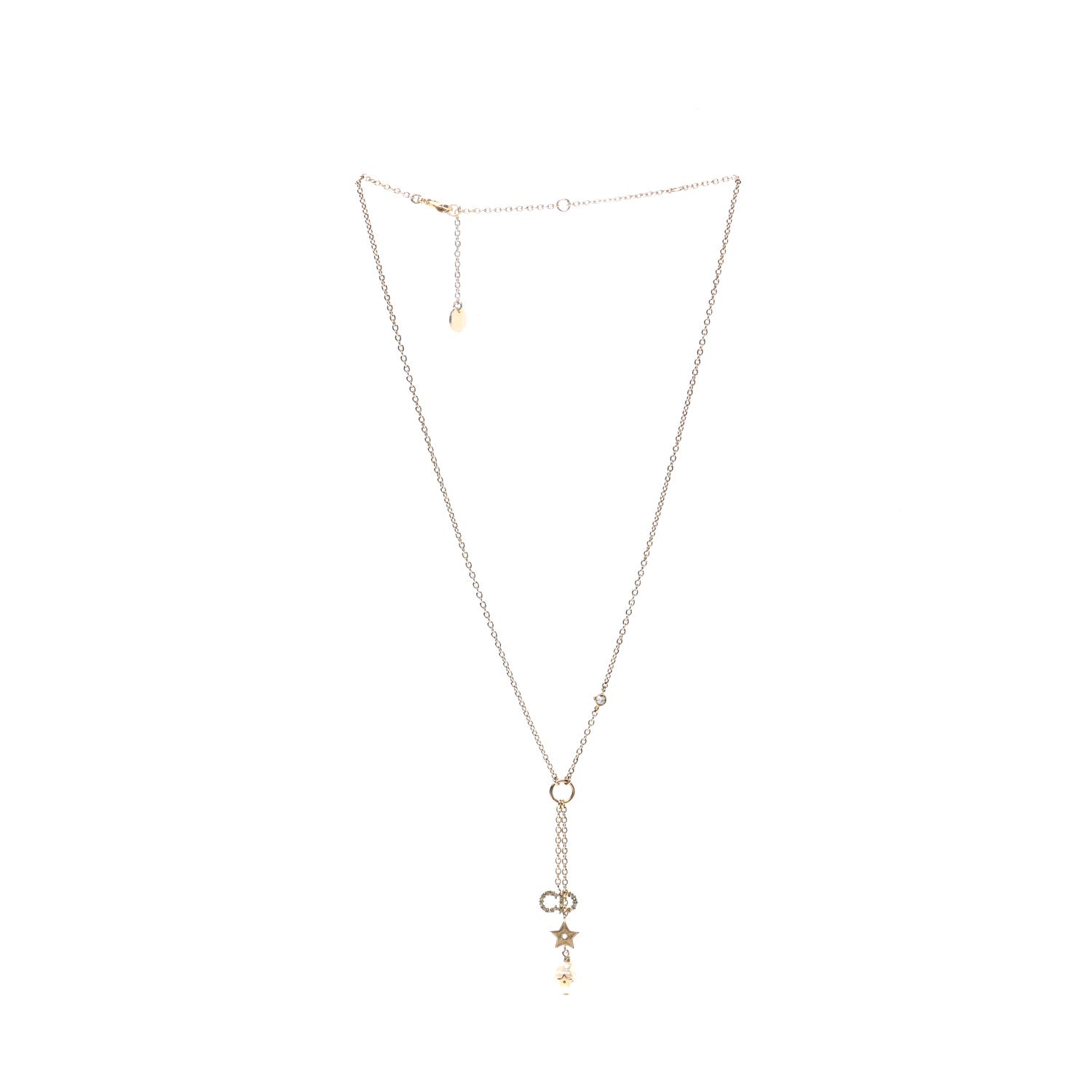 Christian Dior Crystal Pearl CD Shiny-D Tribal Long Necklace Gold 3 of 5