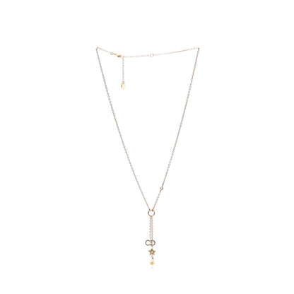 Christian Dior Crystal Pearl CD Shiny-D Tribal Long Necklace Gold 3 of 5