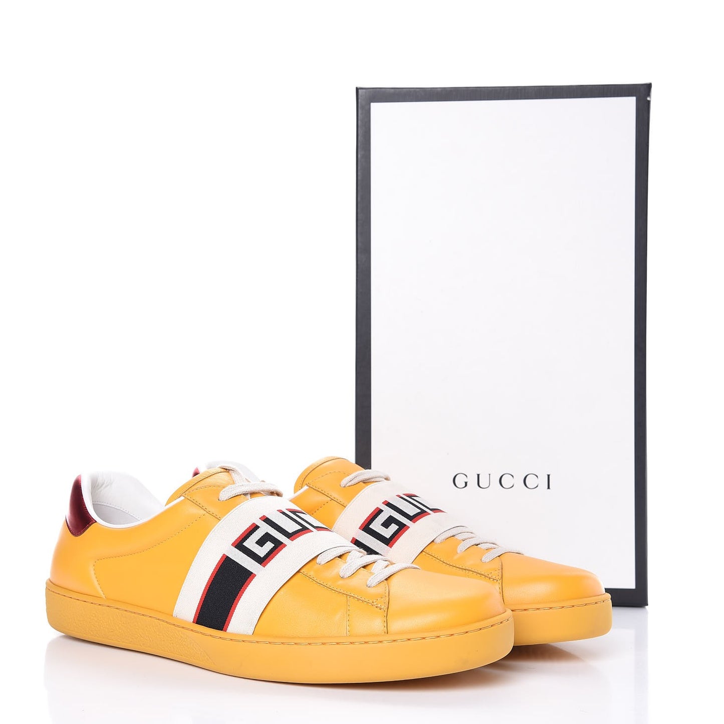 Calfskin Stripe Mens New Ace Sneakers 12 Crop Ecru Red Flame