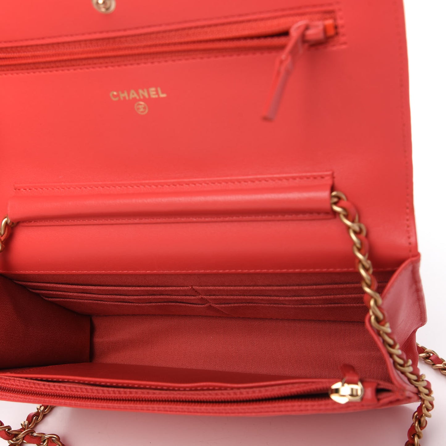 Lambskin Quilted Wallet on Chain WOC Red