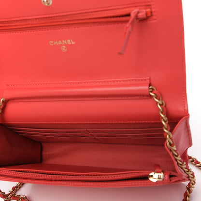 Chanel Lambskin Quilted Wallet on Chain WOC Red 5 of 13