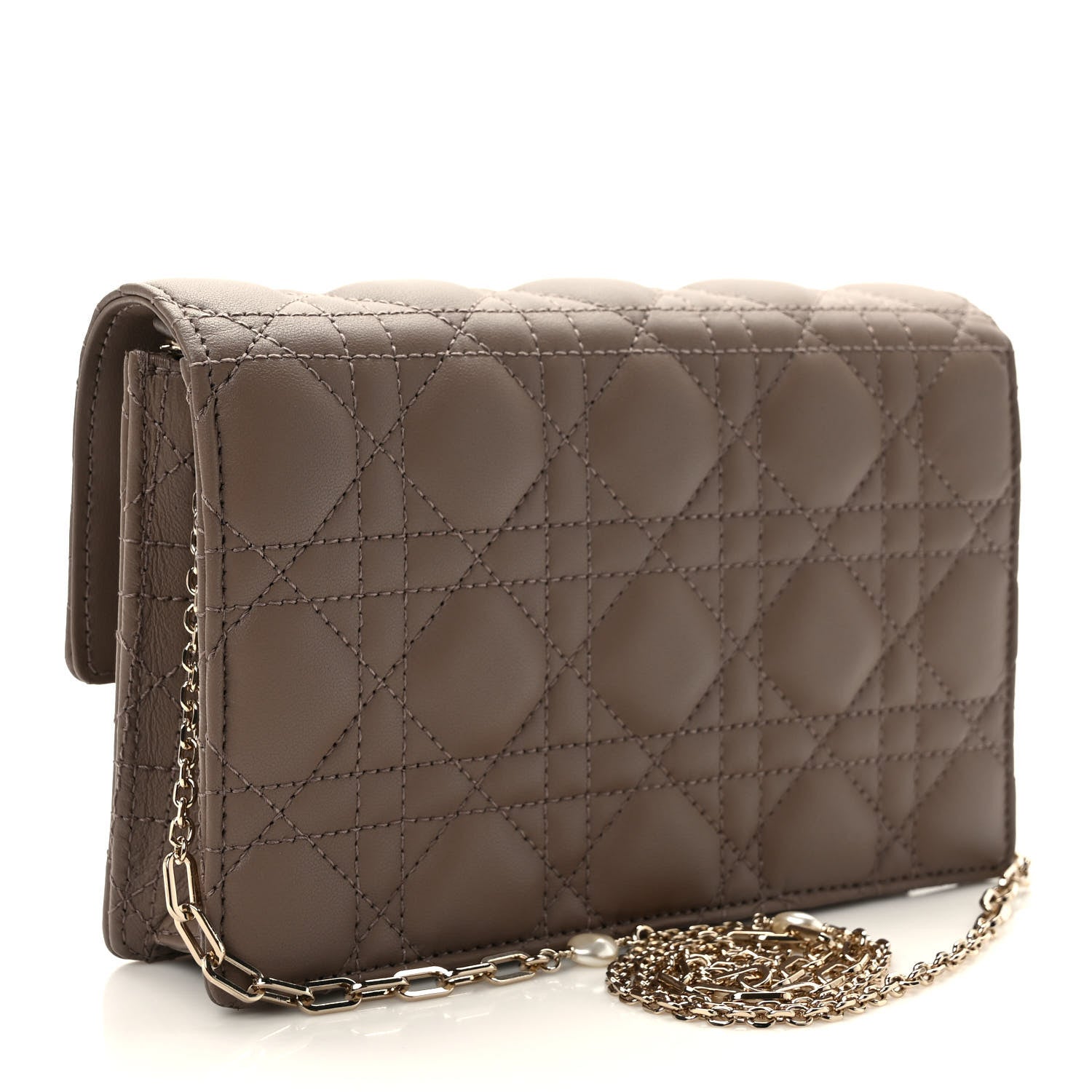 Christian Dior Lambskin Chain Lady Dior Chain Pouch Warm Taupe 3 of 9