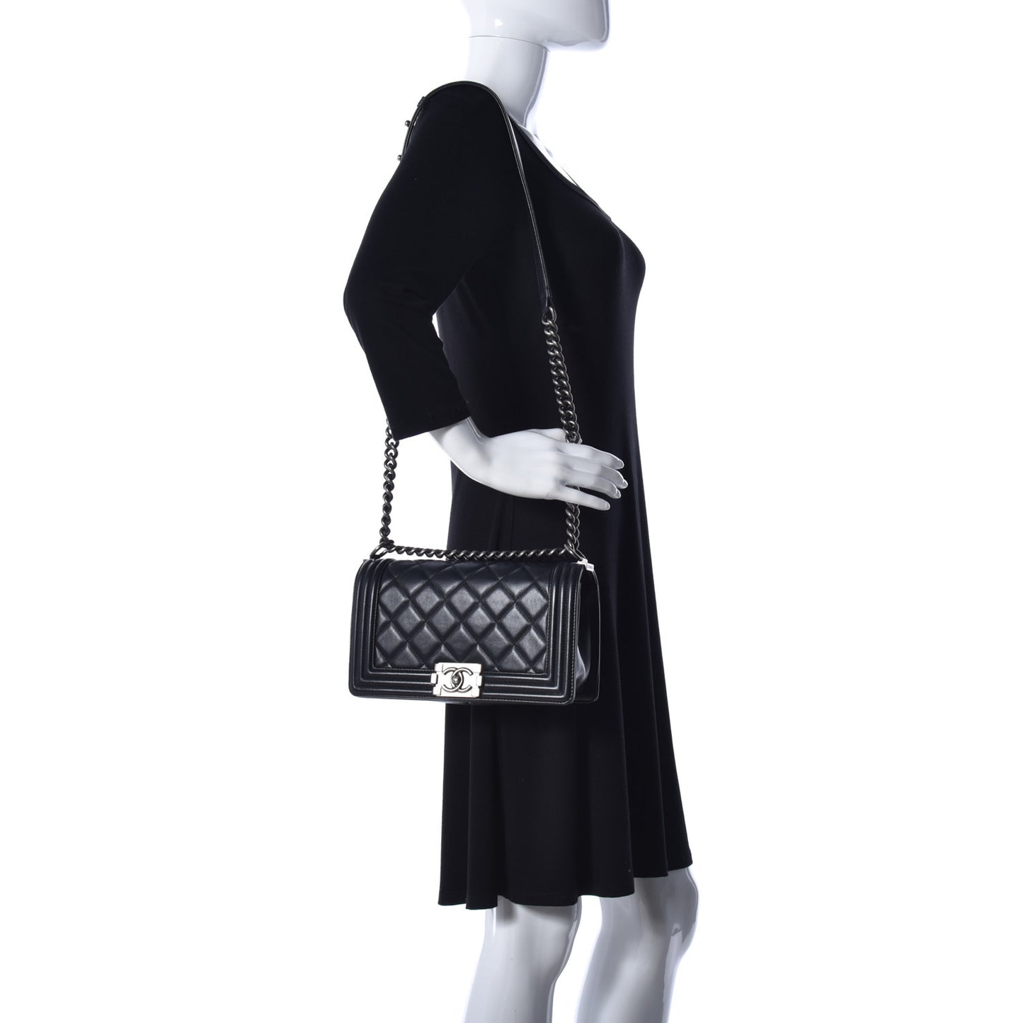 Calfskin Quilted Medium Boy Flap Black