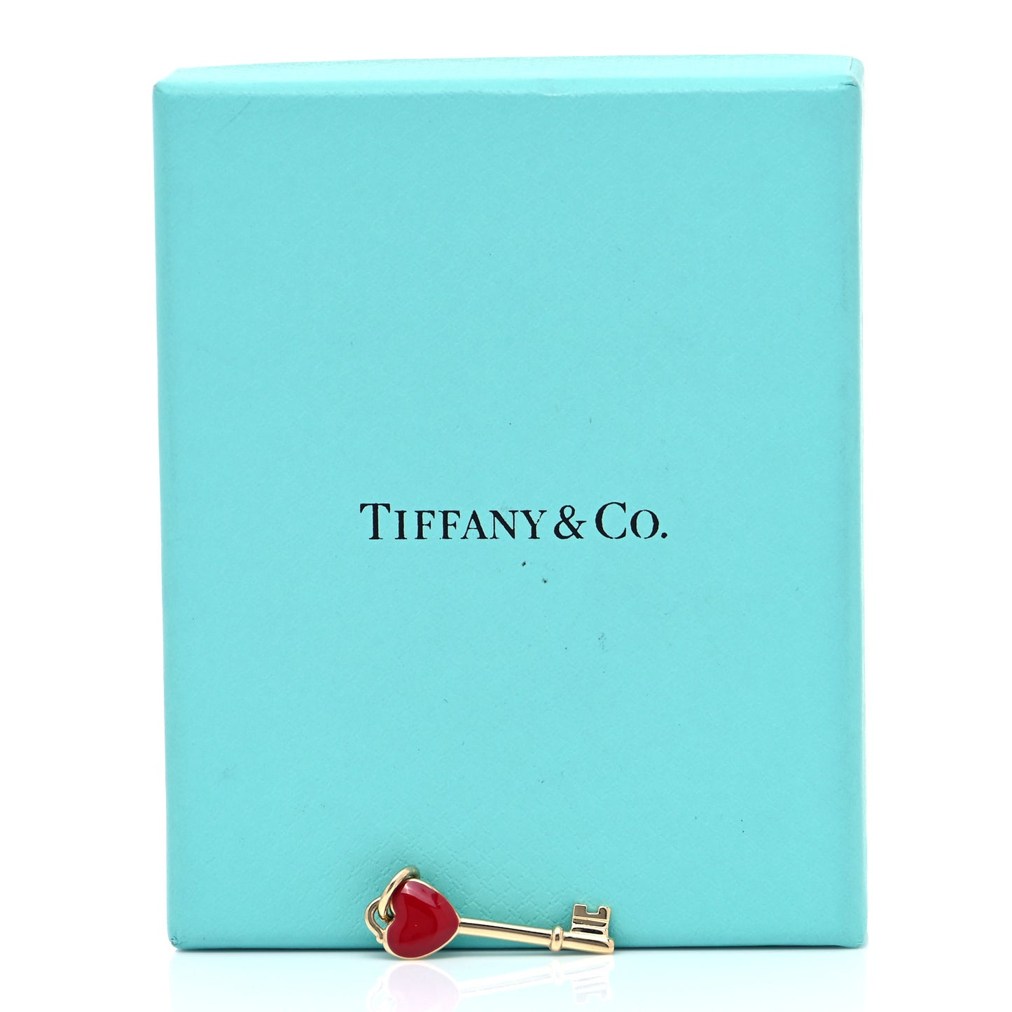 18K Yellow Gold Enamel Mini Heart Key Pendant Red