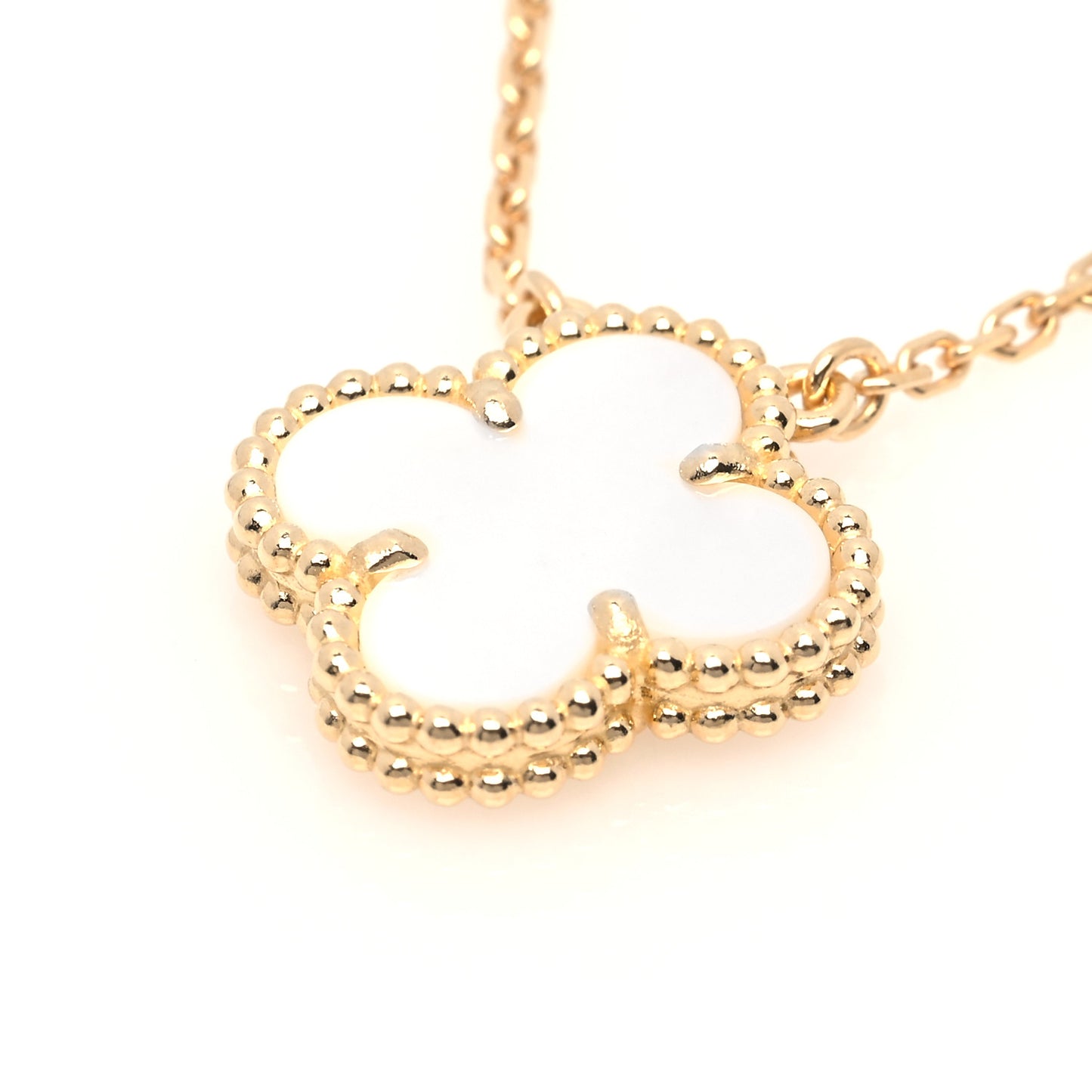 18K Yellow Gold Mother of Pearl Vintage Alhambra Pendant Necklace