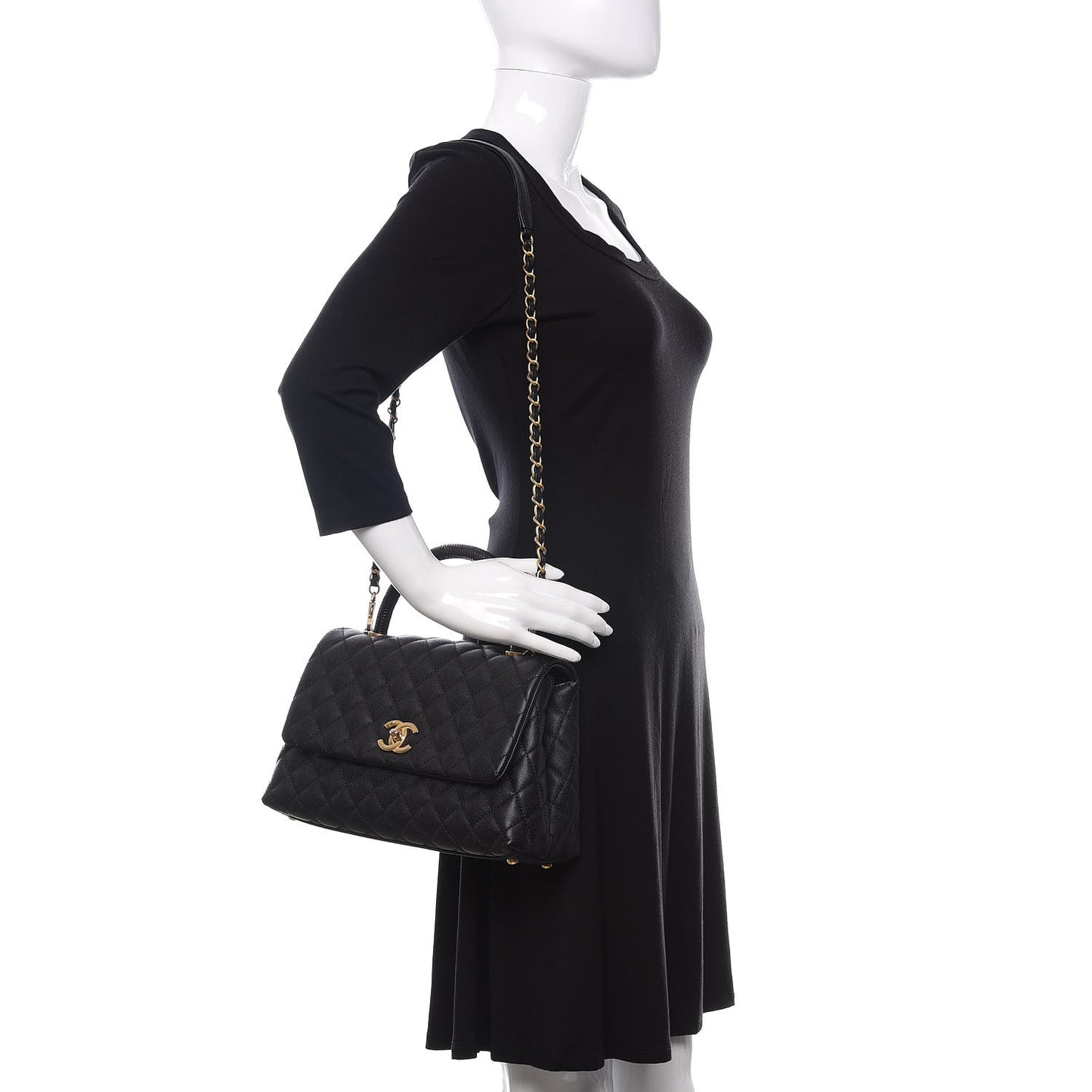 Caviar Lizard Embossed Quilted Small Coco Handle Flap Black