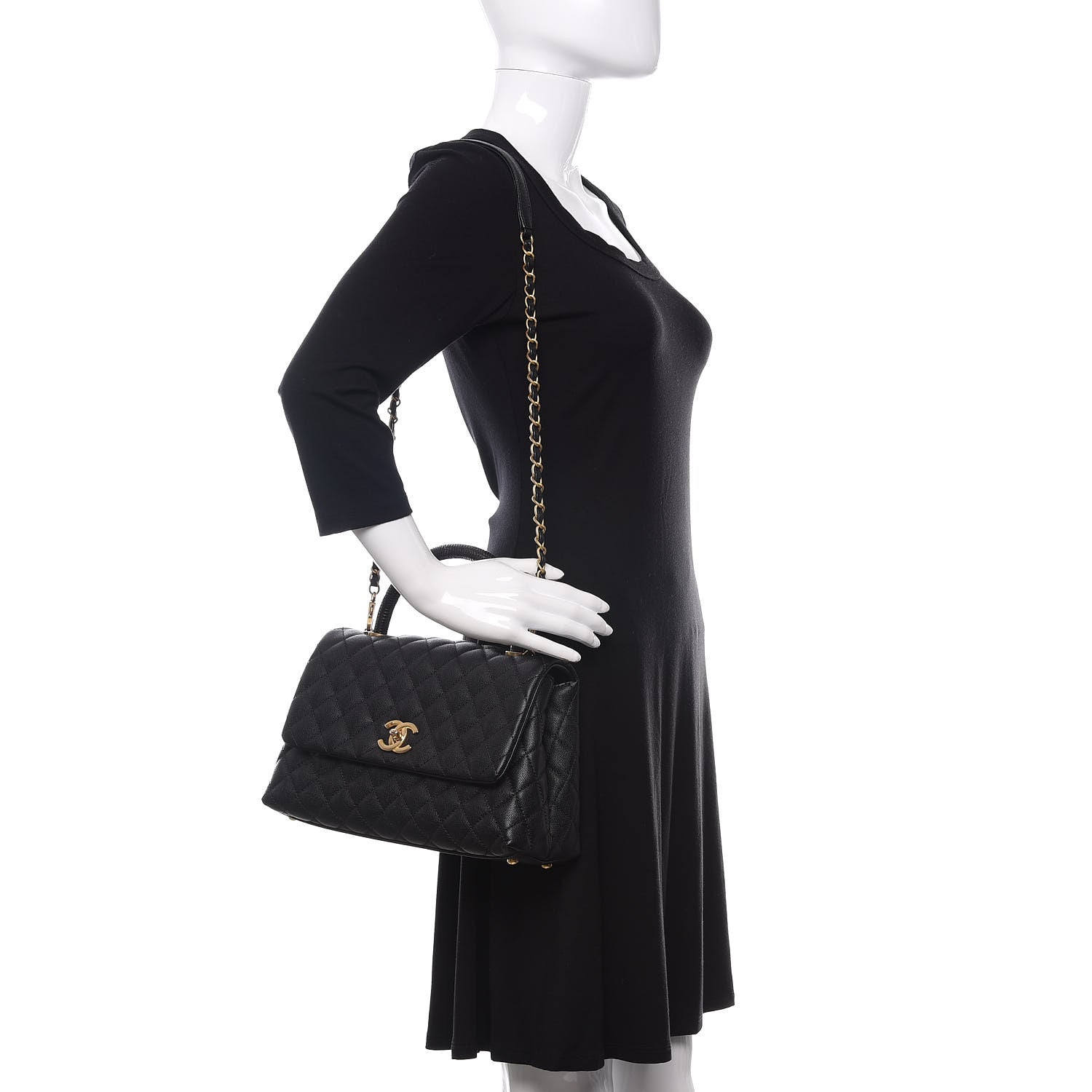 Chanel Caviar Lizard Embossed Quilted Small Coco Handle Flap Black 2 of 14