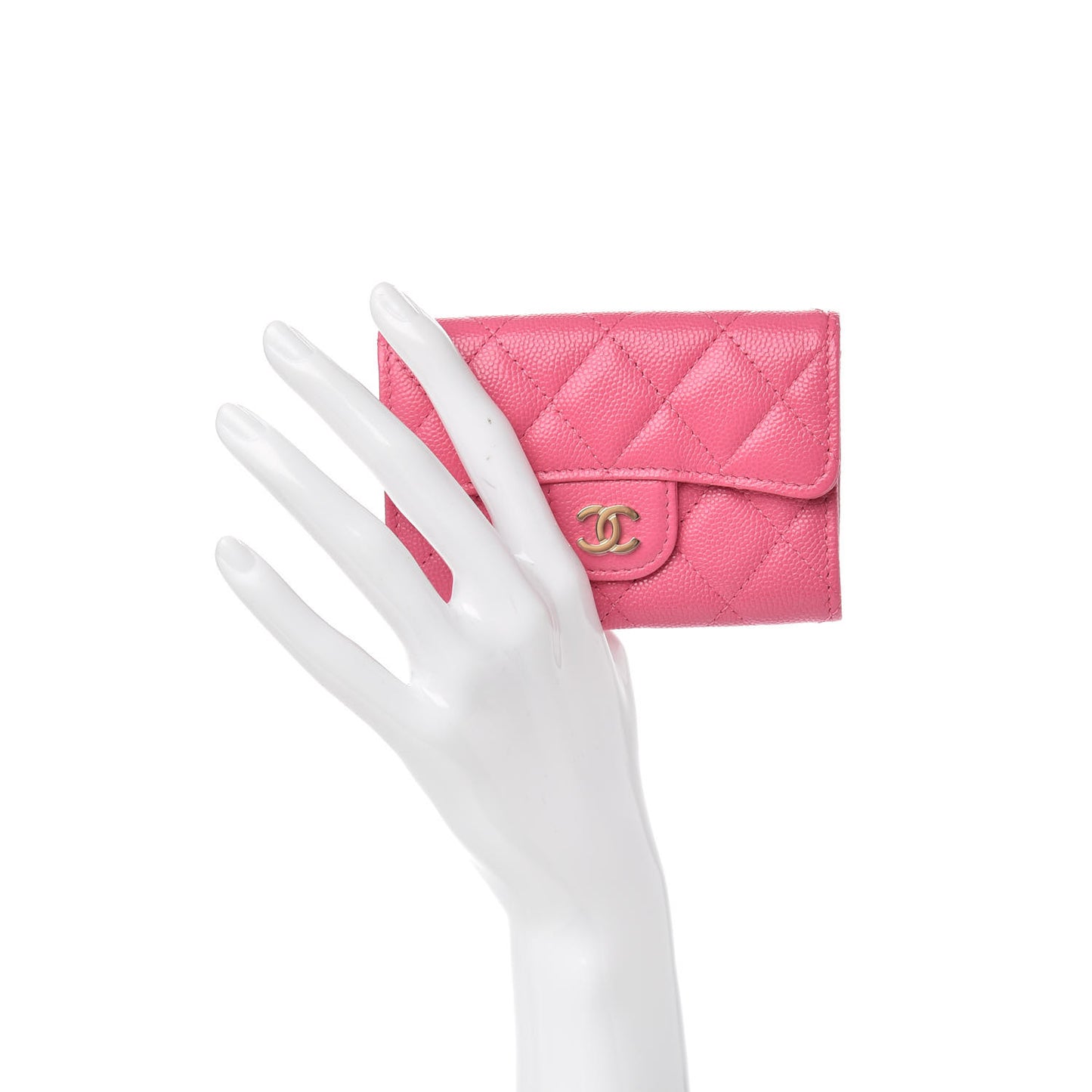 Caviar Quilted Flap Card Holder Wallet Pink