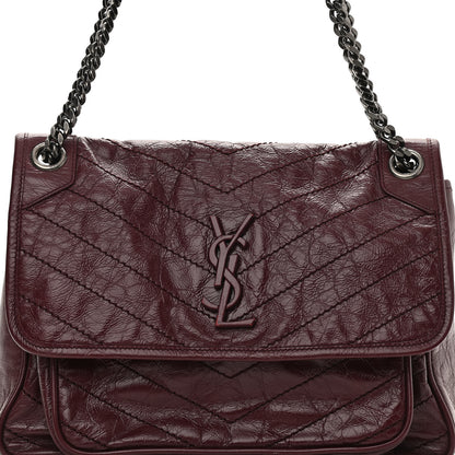 Saint Laurent Crinkled Calfskin Matelasse Monogram Medium Niki Chain Satchel Burgundy 8 of 11