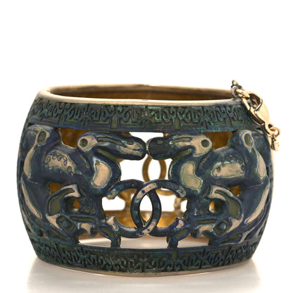 Chanel Metal Dragon CC Cuff Bracelet Gold Green 3 of 5
