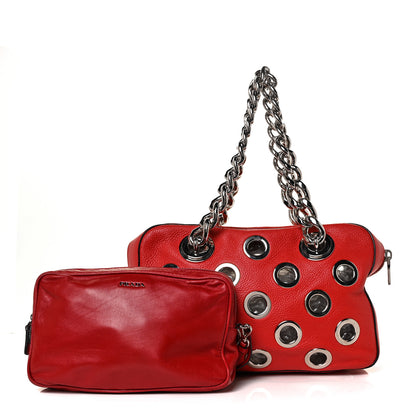 Prada Vitello Daino Grommet Chain Satchel Bag Lacca 1 of 9