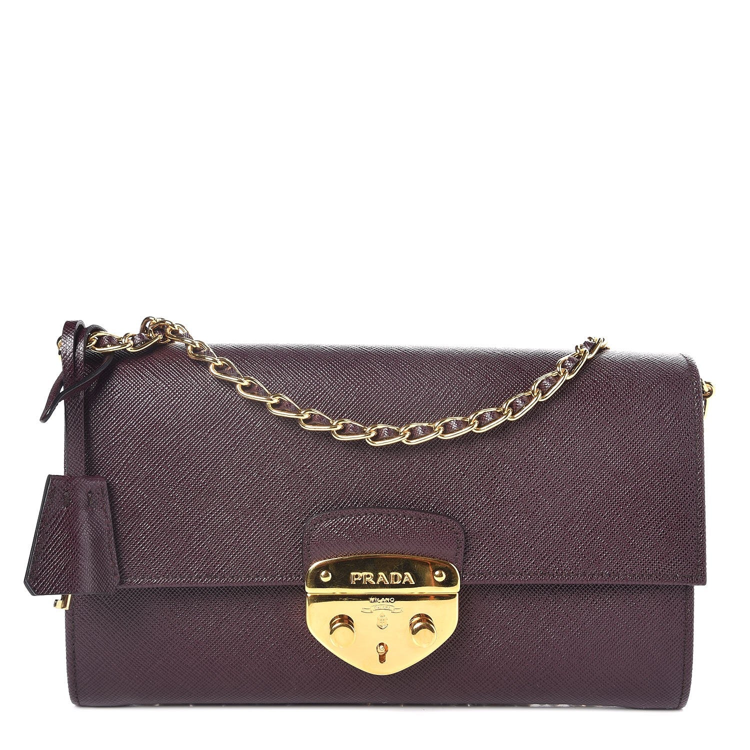 Prada Saffiano Lux Detachable Chain Clutch Wallet Bordeaux 1 of 8