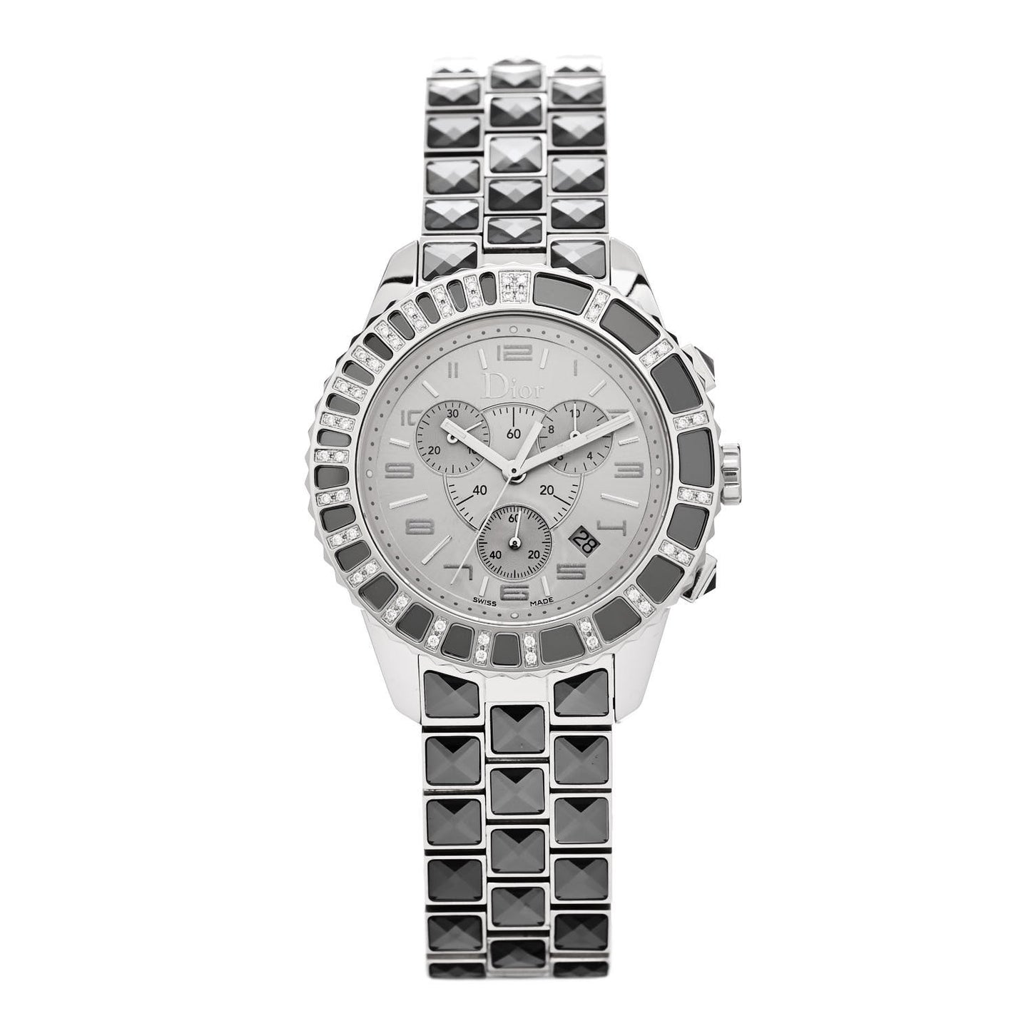 Stainless Steel Diamond Sapphire 38mm Christal Chronograph Quartz Watch Grey