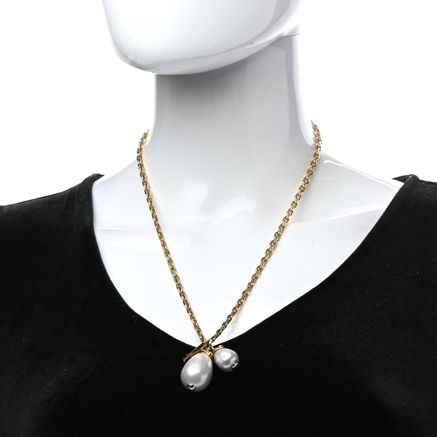 Damier Monogram Pearl Pendant Necklace Gold