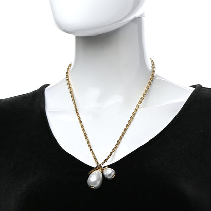 Louis Vuitton Damier Monogram Pearl Pendant Necklace Gold 2 of 6