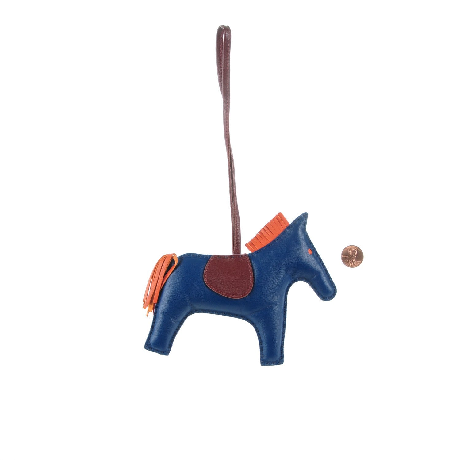 Hermes Milo Lambskin Grigri Rodeo Horse Bag Charm GM Bleu Malte Orange Poppy Rouge H 2 of 3