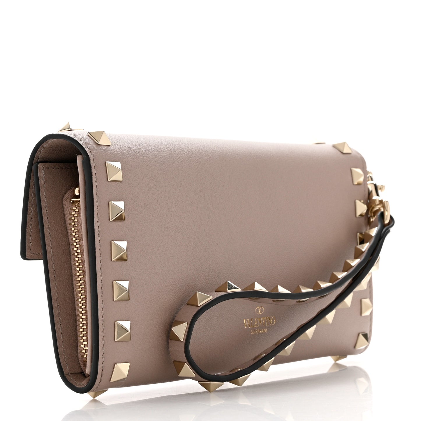 Calfskin Rockstud Wristlet Travel Wallet Poudre