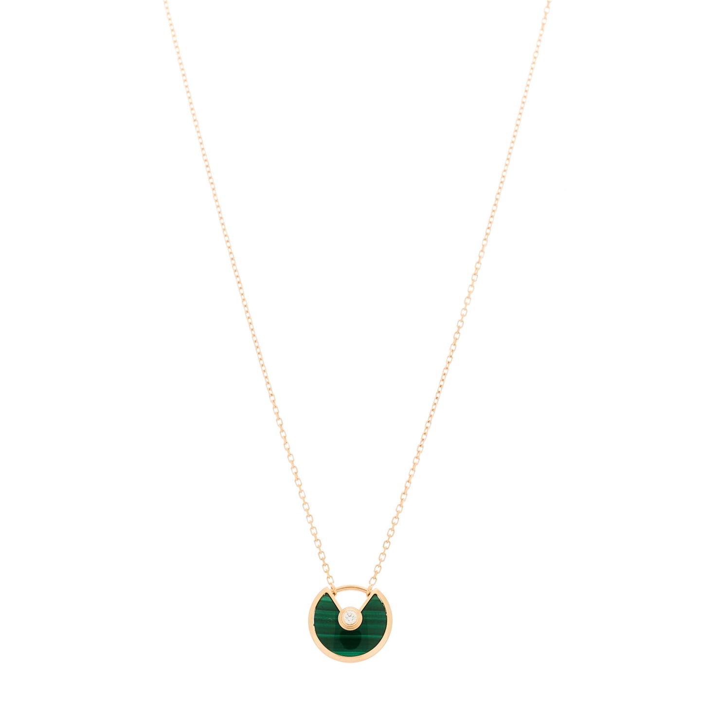 18K Pink Gold Diamond Malachite XS Amulette de Cartier Pendant Necklace