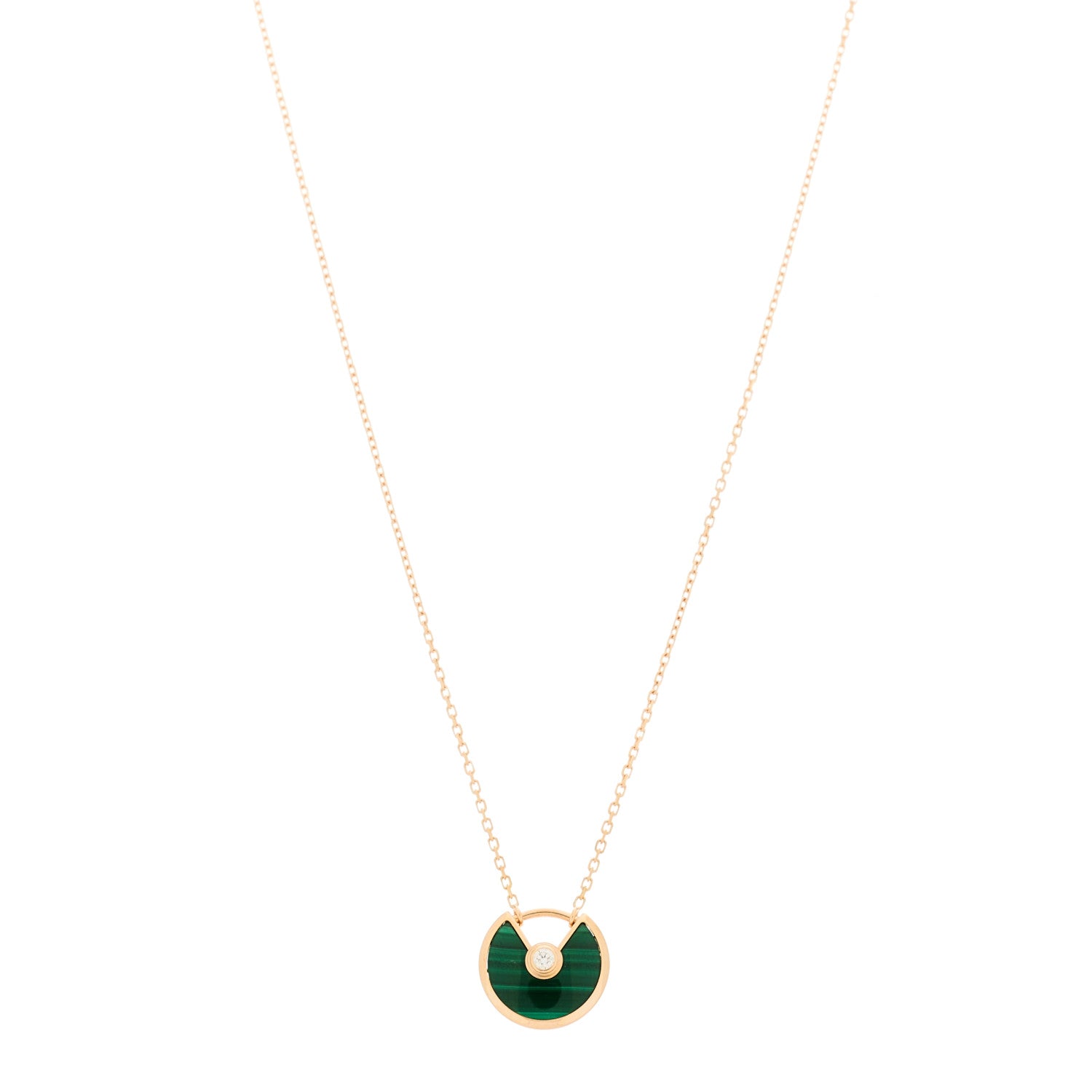Cartier 18K Pink Gold Diamond Malachite XS Amulette de Cartier Pendant Necklace 1 of 5