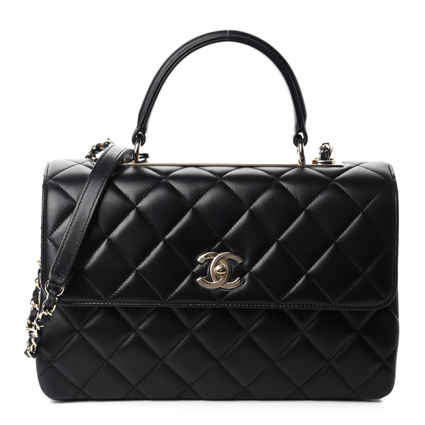 Lambskin Quilted Medium Trendy CC Flap Dual Handle Bag Black