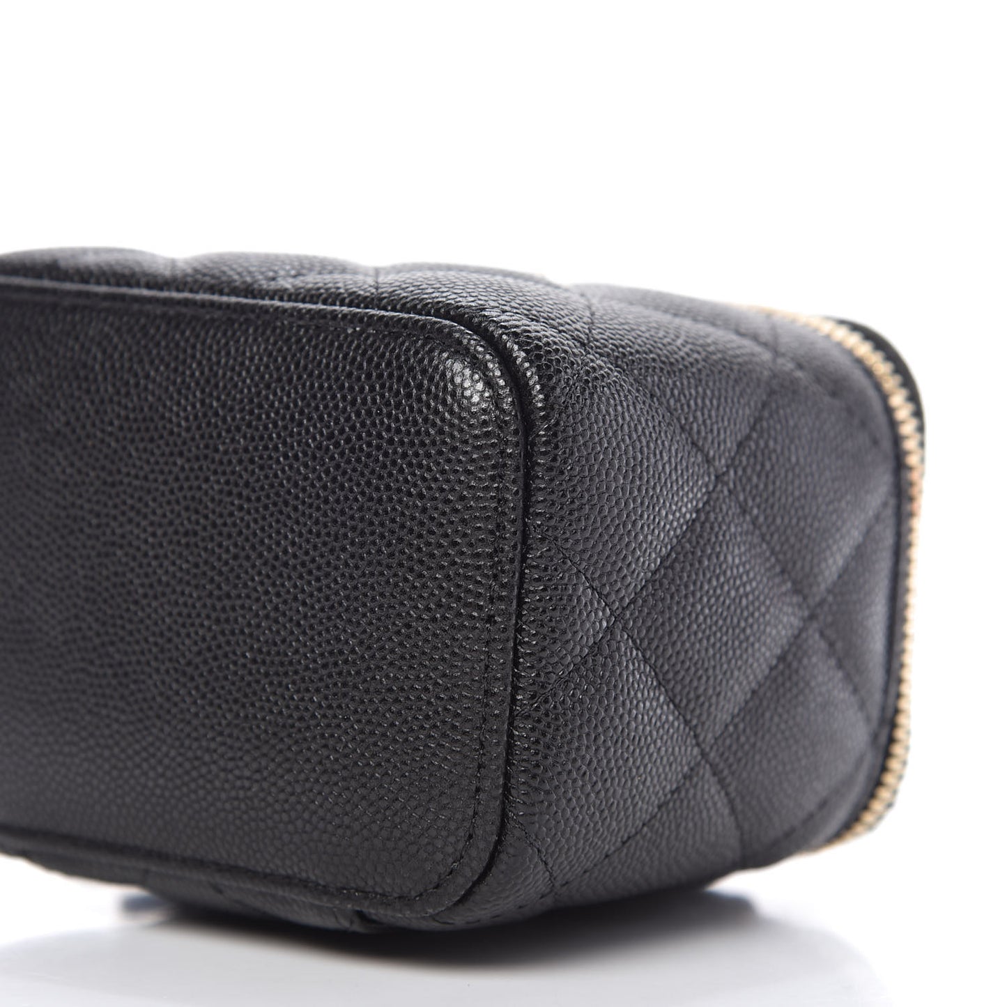Caviar Quilted Mini Pearl On Top Vanity Case With Chain Black
