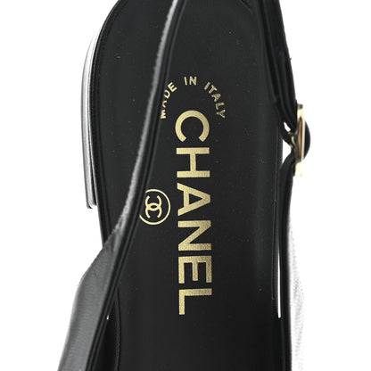 Chanel Goatskin Grosgrain Pointed Toe CC Slingback Flats 37 Black 8 of 11