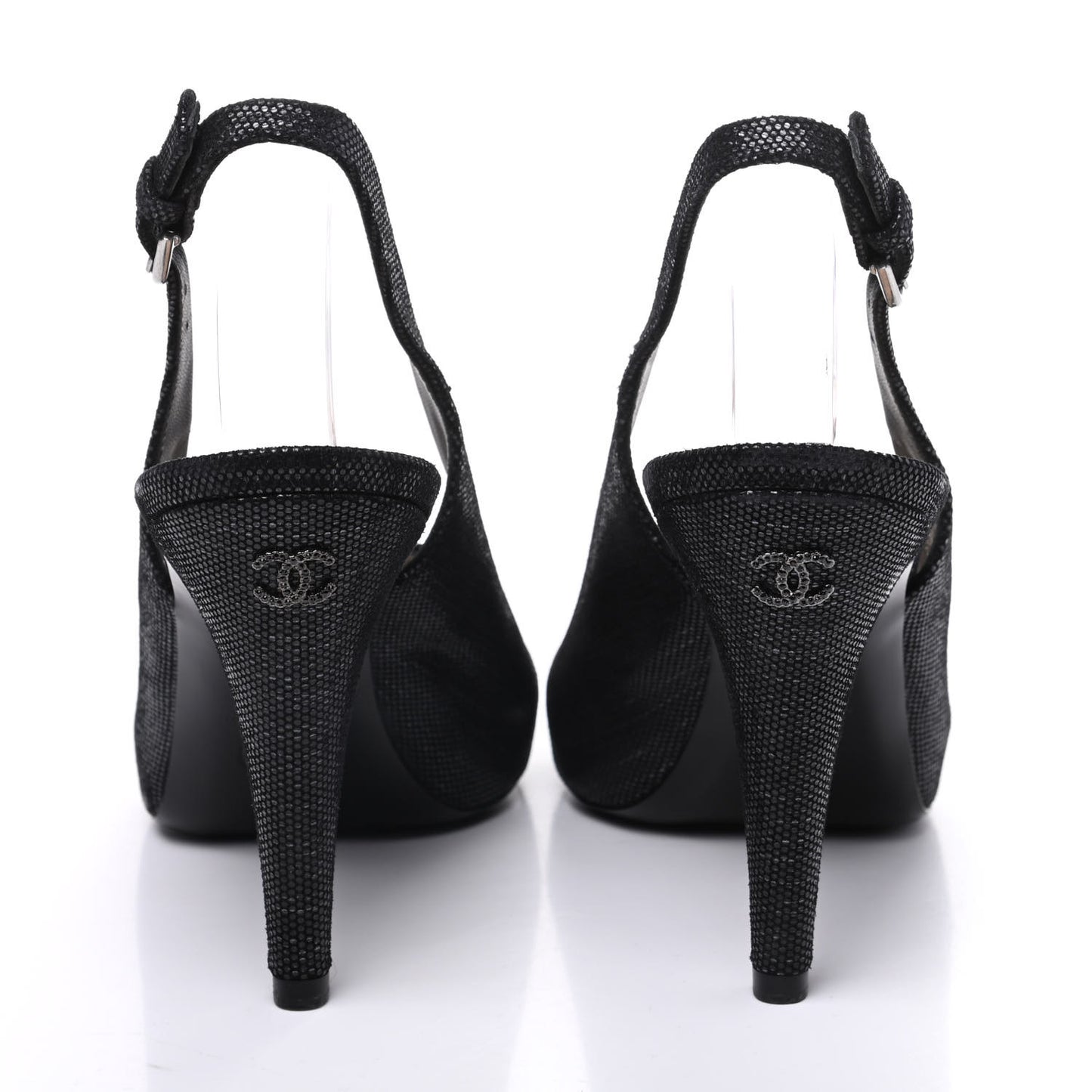 Shimmer Fabric Peep Toe Slingback Pumps 39 Black