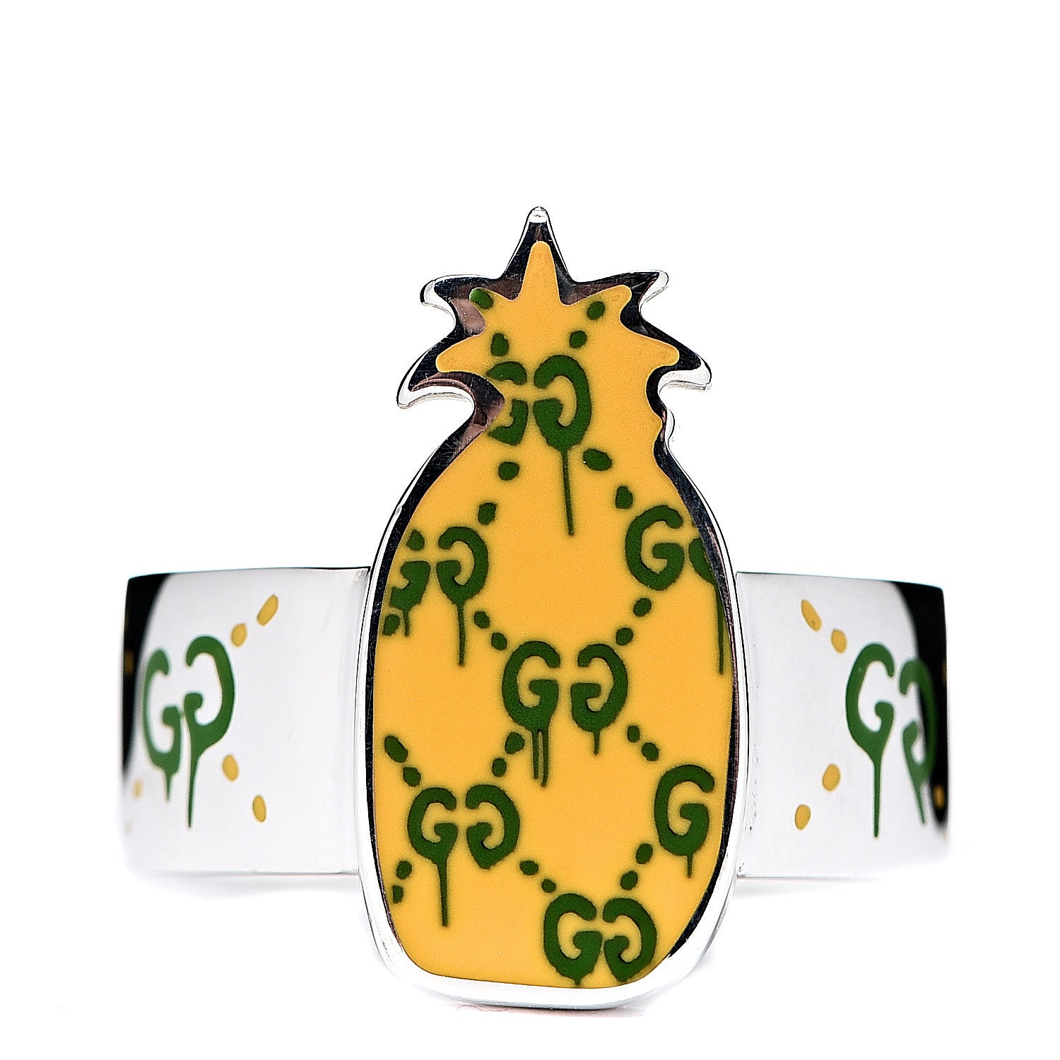 Gucci Sterling Silver Enamel GucciGhost Pineapple Ring 63 10.25 1 of 5