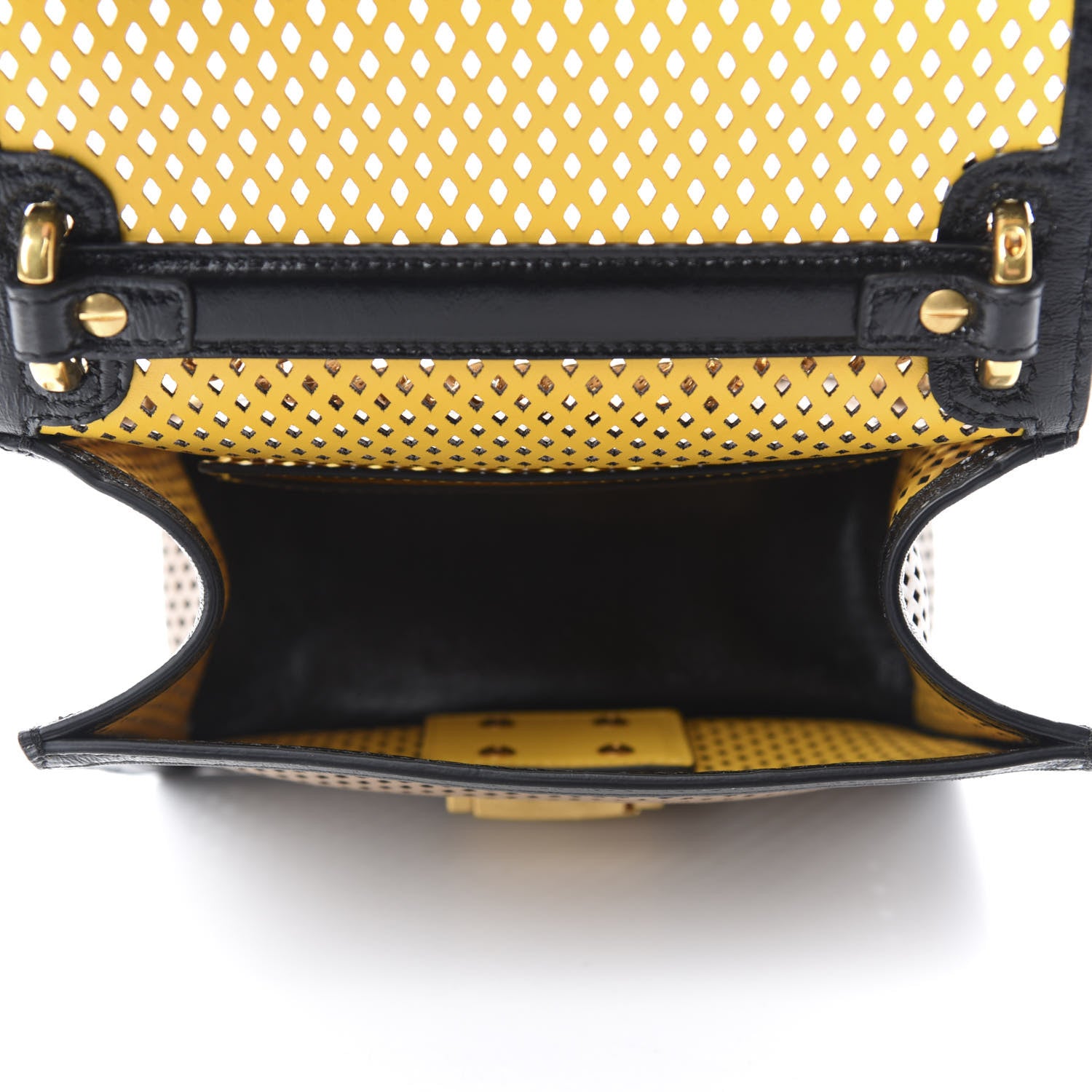 Fendi Vitello Liberty Glossy Lambskin Perforated Small Kan U Shoulder Bag Sand Mimosa Black 5 of 9