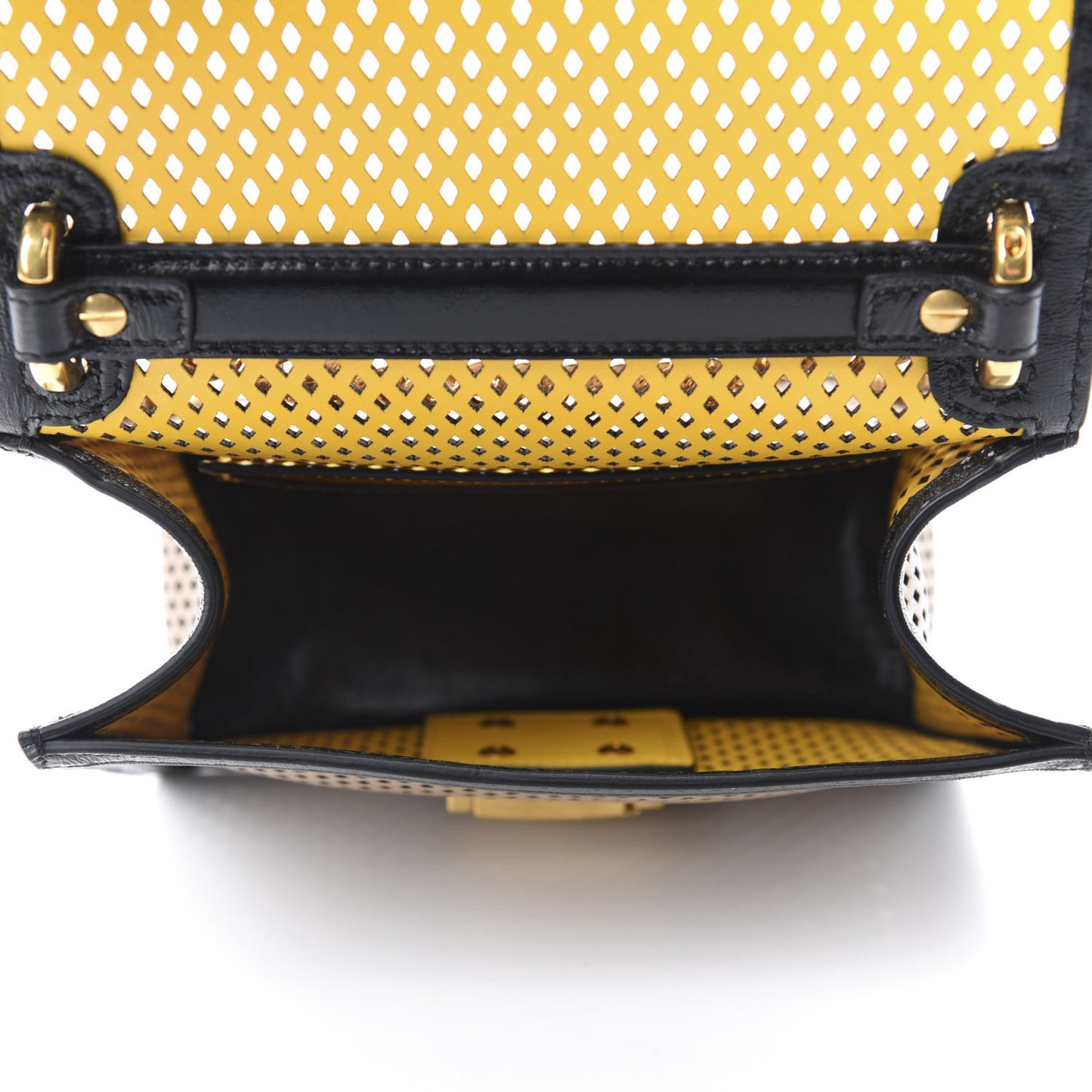 Vitello Liberty Glossy Lambskin Perforated Small Kan U Shoulder Bag Sand Mimosa Black