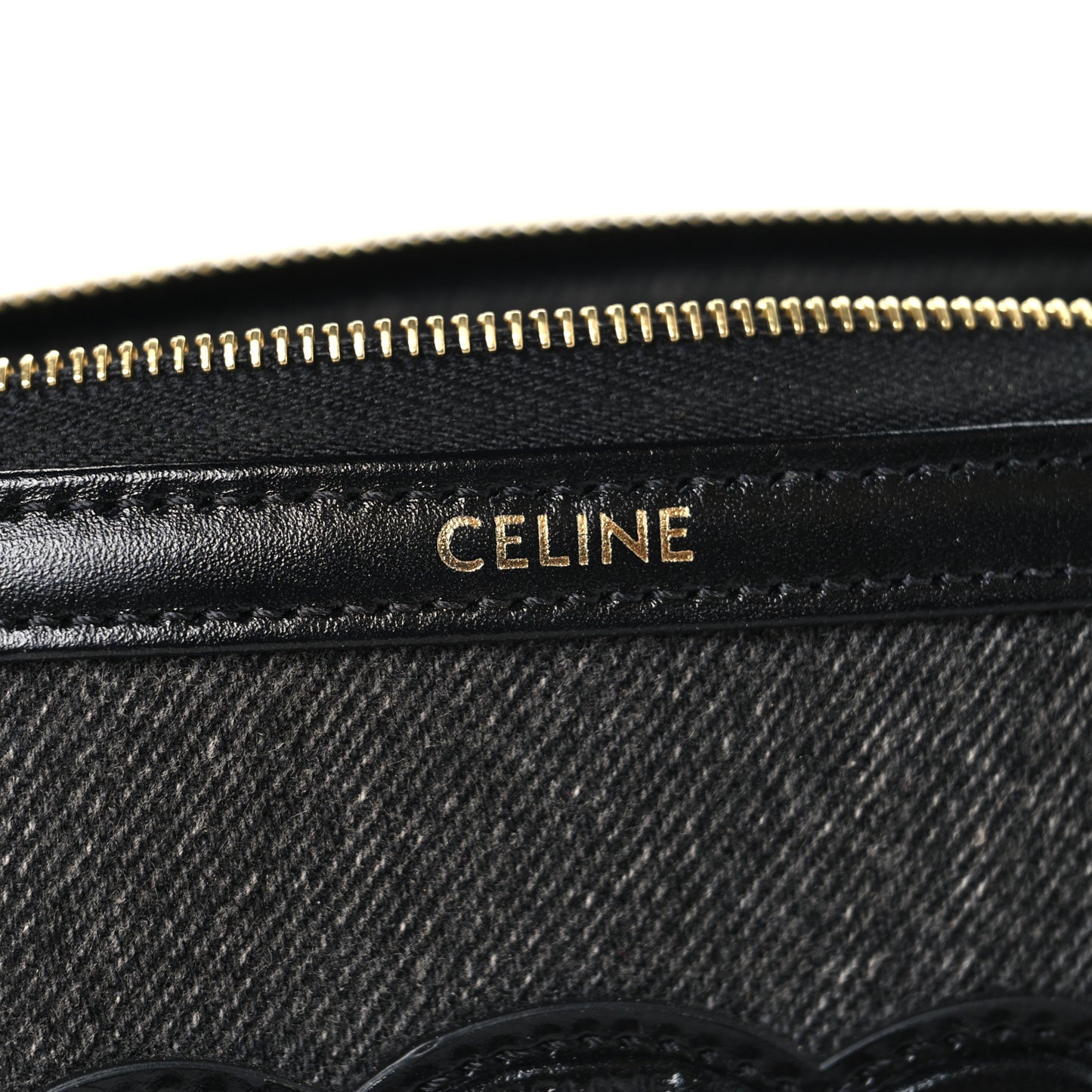 Denim Cuir Triomphe Clutch On Chain Dark Grey
