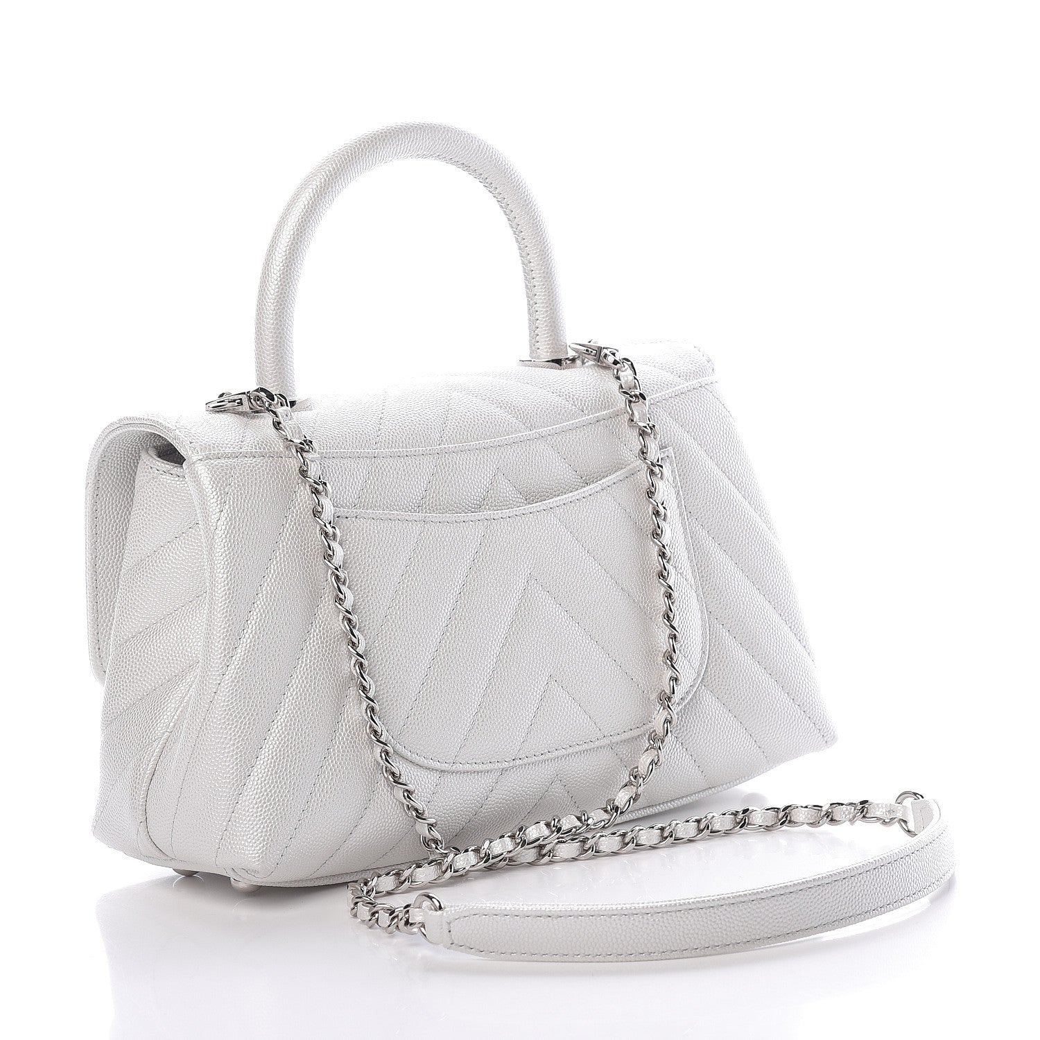 Chanel Iridescent Caviar Chevron Quilted Mini Coco Handle Flap White 3 of 11