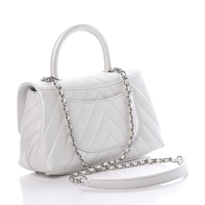Chanel Iridescent Caviar Chevron Quilted Mini Coco Handle Flap White 3 of 11