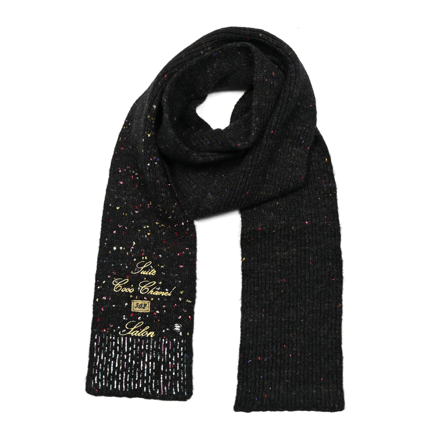 Wool Alpaca CC Coco Chanel Scarf Charcoal Multicolor