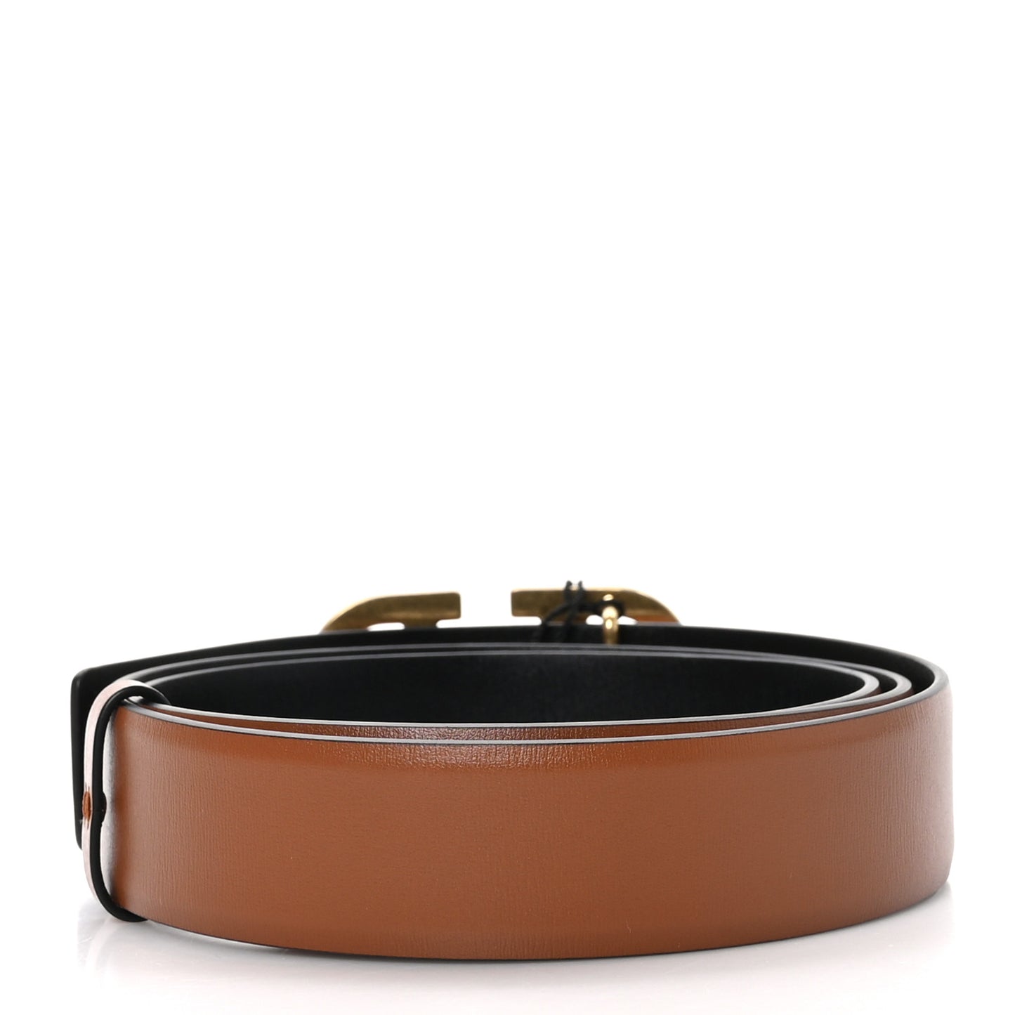 VALENTINO GARAVANI Glossy Calfskin VLogo Reversible 30mm Belt 85 34 Saddle Brown Black