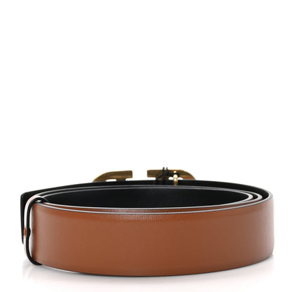 Valentino Garavani VALENTINO GARAVANI Glossy Calfskin VLogo Reversible 30mm Belt 85 34 Saddle Brown Black 2 of 6