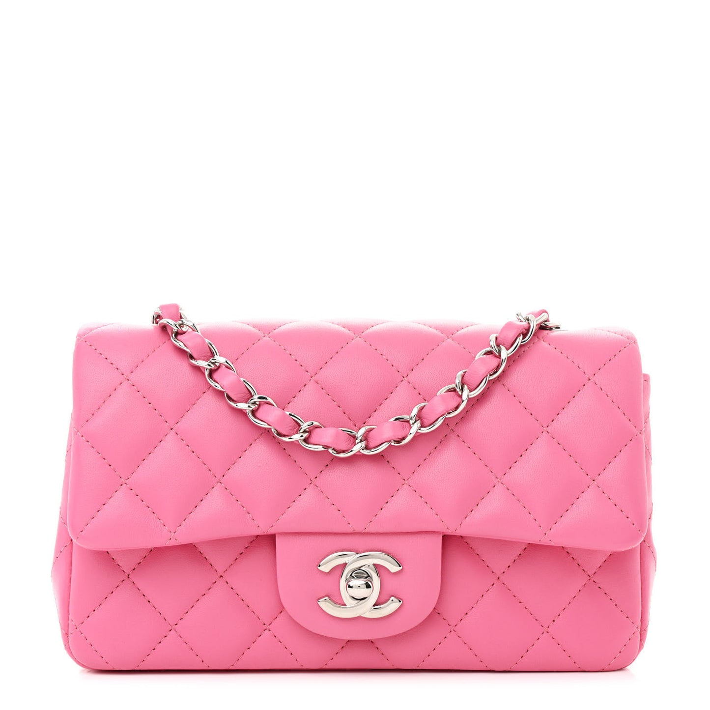 Lambskin Quilted Mini Rectangular Flap Pink