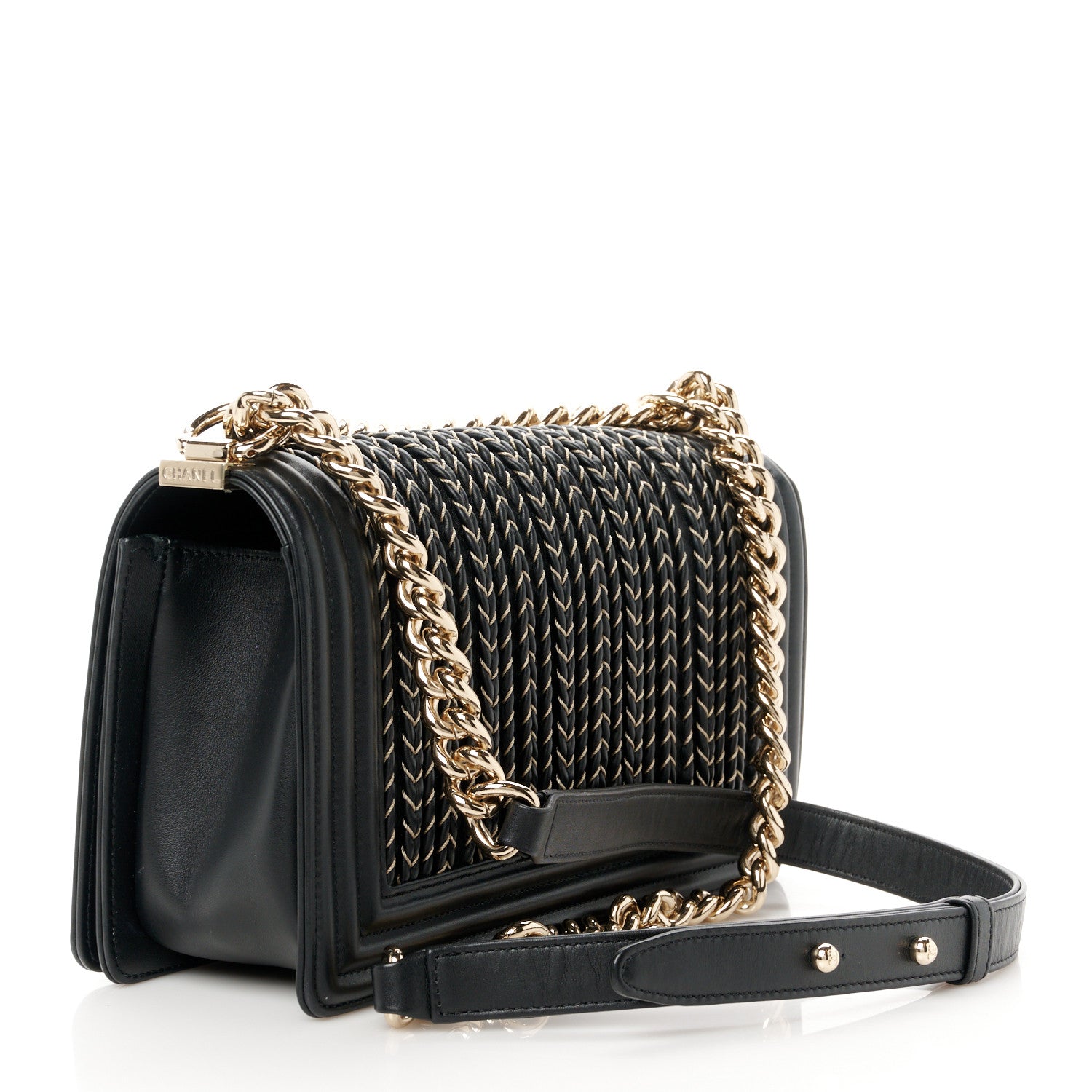 Chanel Calfskin Braided Medium Boy Flap Black 3 of 11