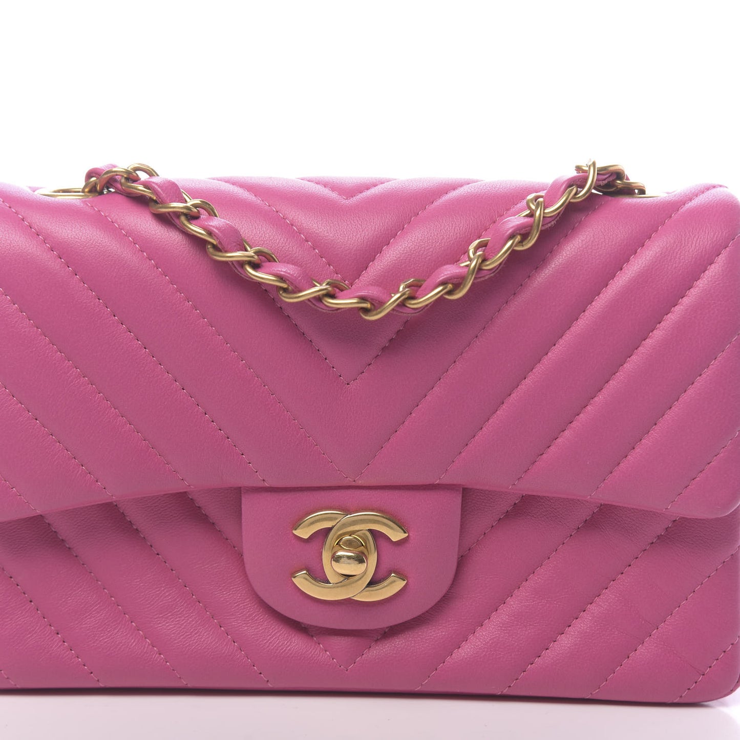 Lambskin Chevron Quilted Mini Rectangular Flap Fuchsia